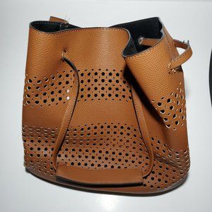 A New Day Women's Rust Faux Leather Lazer Cut Bucket Tote